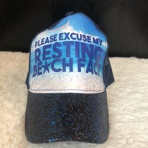 Blue Sequine SnapBack w/ ‘Please Excuse My Resting Beach Face’ on Front of Cap